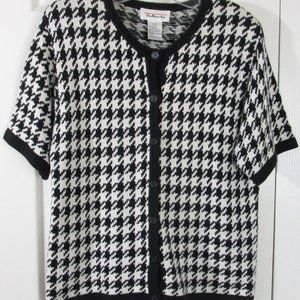 Talbots Black and White Houndstooth Cardigan